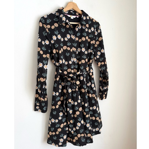 Boden Kitty Midi Shirt Dress  in Black with Delicate Daisy Flowers - Picture 8 of 10